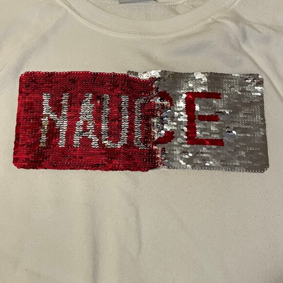 Naughty Nice Sweatshirt White with Red & Silver Sequins Sz XS Christmas Holiday - Picture 3 of 10